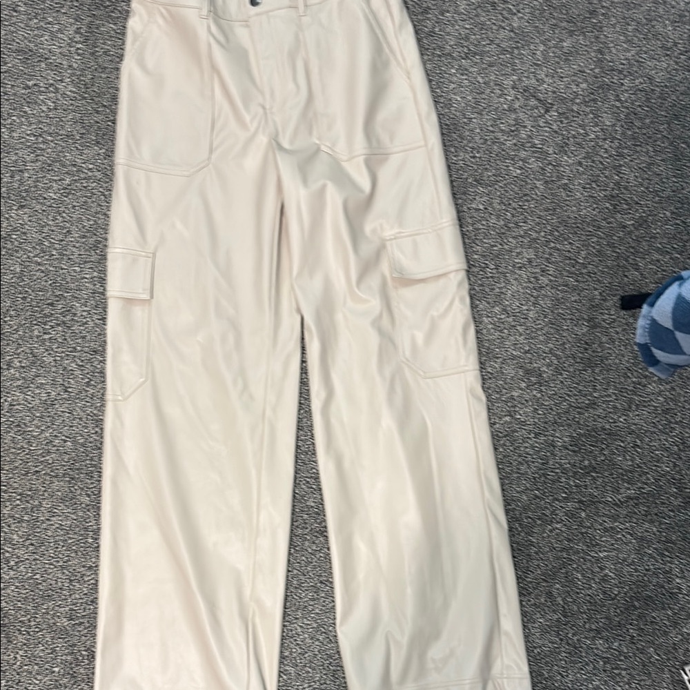 Cream leather Cargo Pants